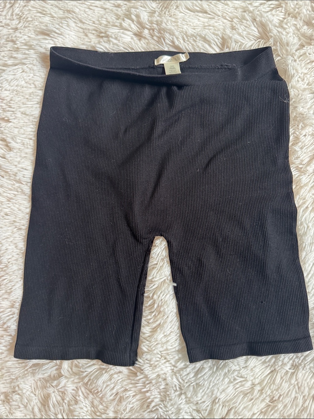 Bozzolo Black Ribbed High-Waist Bike Compression Shorts